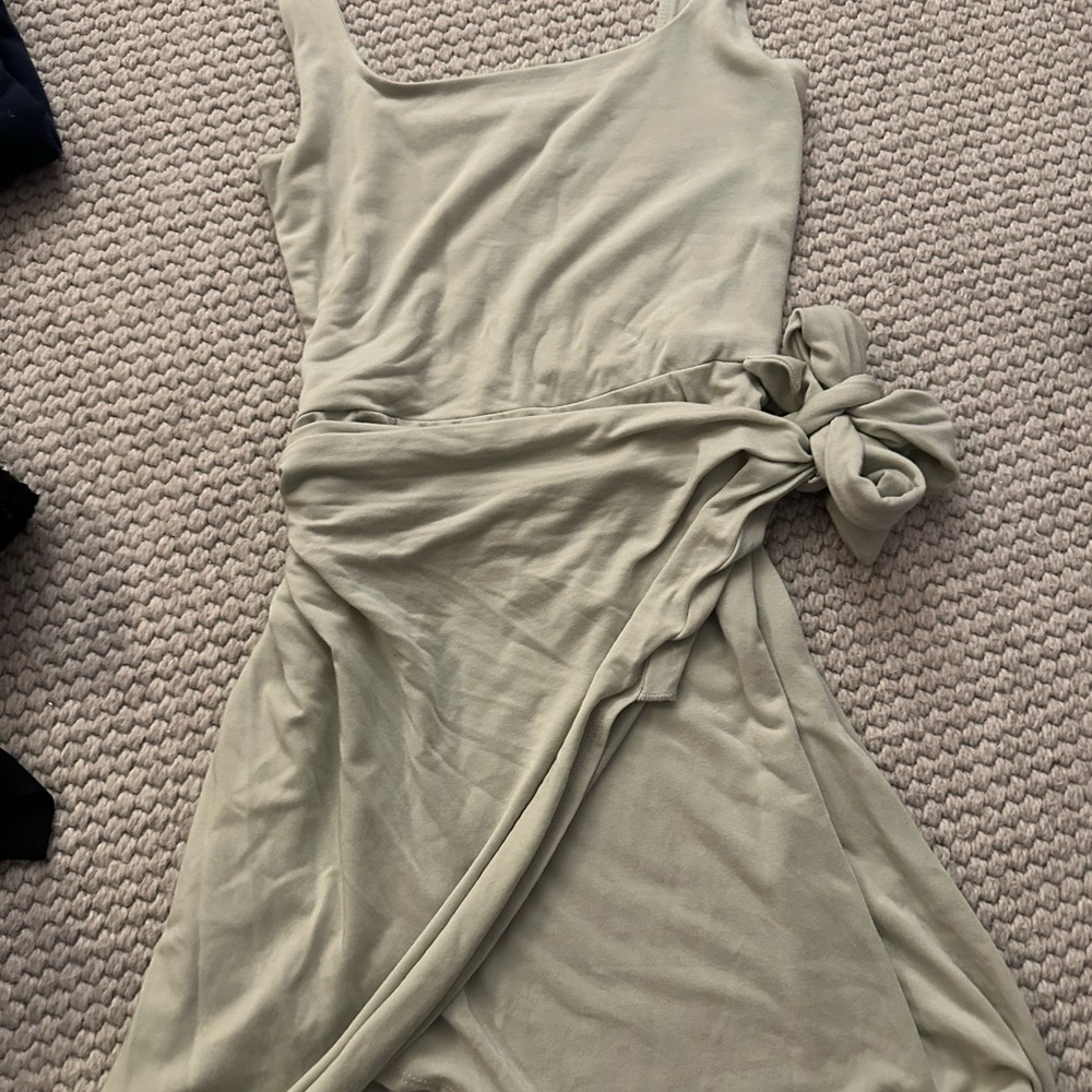 Wilfred Asymmetrical Green Ruched Wrap Sundress